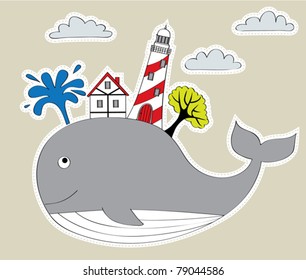 cute whale with the village on it