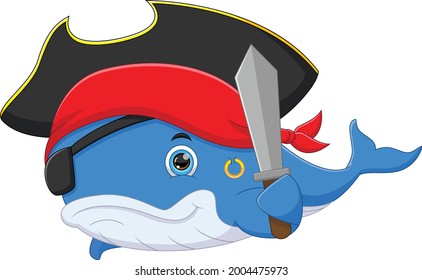 cute whale wearing pirate costume