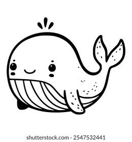 cute whale wild animal fish cartoon doodle hand drawn vector illustration template design