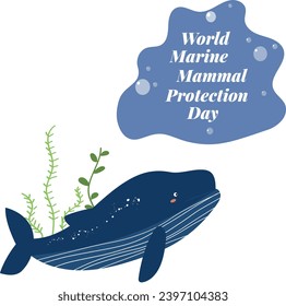 Cute Whale. World Whale Day.  Protection of marine mammals. Vector flat illustration.