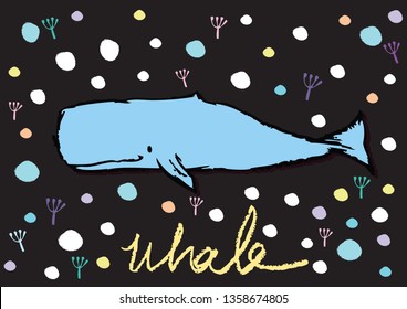 Cute whale,Cute Children pattern in marine style,Vector illustration with whales,Bright children seamless pattern in marine style,Cute whale character abstract hand drawn vector 