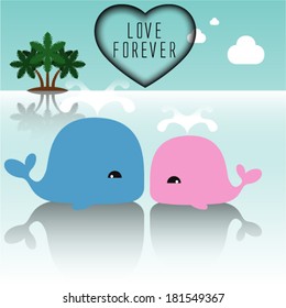 Cute whales with heart 