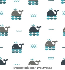 Cute Whales and Ocean Vector Graphic Art Seamless Pattern can be use for background and apparel design