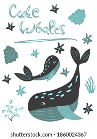 ballenas lindas. ilustración vectorial, eps