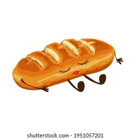 cute wheat loaf of bread character isolated. happy and funny food character vector illustration. cartoon bakery pastry food with smiling face. white bun with legs, arms, eyes and mouth. mascot design.