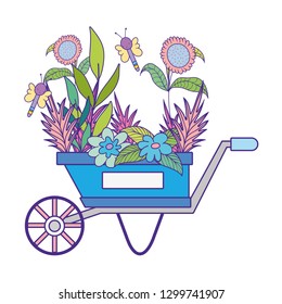 cute wheelbarrow gardening with flowers garden