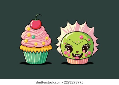 Cute and Whimsical Cupcake Cartoon
