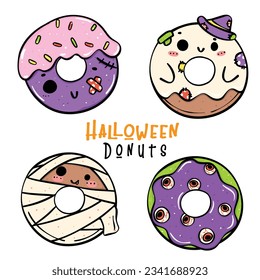 Cute and whimsical donut vibrant colorful doodle. Adorned with playful treats and sweet candy delights for adding a touch of spooky charm to your creative projects.