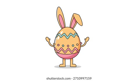 Carácter lindo y caprichoso del huevo de Pascua con las orejas largas del conejo, los brazos, y las piernas, decoradas con los patrones coloridos de la primavera y los puntos.