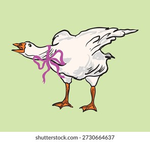 Cute and whimsical Easter Silly Goose wearing a ribbon in pastel colors. Playful, festive, and charming design perfect for spring, holiday, and seasonal celebration projects.
