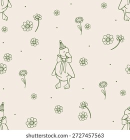 Süße skurrile florale nahtlose Muster mit Blumen und Gans. Frühjahrs-Sommerdruck