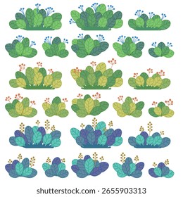 Bonito e capuz desenhado à mão arbustos vetoriais e arbustos conjunto ou ilustração crianças