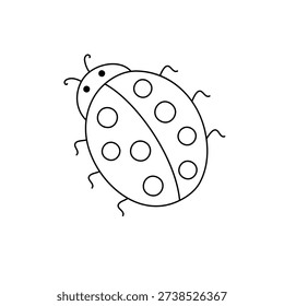 Cute whimsical ladybug insect simple outline hand drawn illustration, minimalist image of garden beetle, spring decor element
