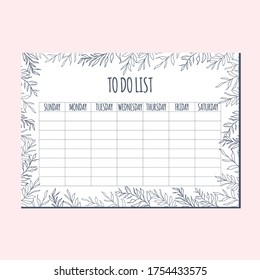 Cute Whimsical Monochrome Leaf Garden To Do List Weekly Template