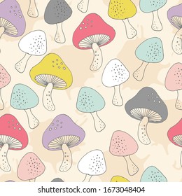 Cute Whimsical Mushrooms Vector Seamless Pattern