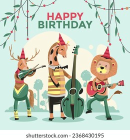 Cute Whimsical Music Forest Animal Birthday Party, that it is not AI generated