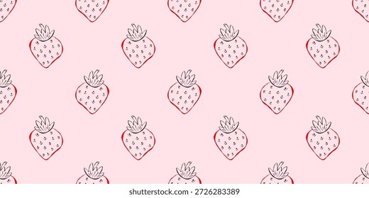 Cute whimsical seamless pattern with strawberries. Perfect for Valentine designs, sweet packaging, girly stationery and romantic aesthetic prints.