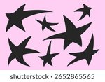 Cute whimsical stars vector set. Modern space y2k element. Simple hand drawn irregular shapes.