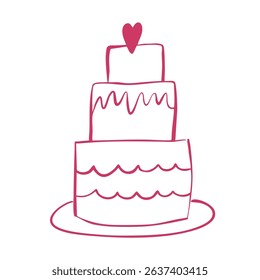 Cute Whimsical Wedding Cake isolated on a white background. Perfect for invitation, posters, logo