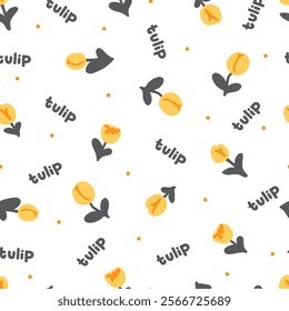 Cute Whimsical Yellow Tulip Flower Stalks Pattern. Perfect for nature-inspired designs and botanical-themed projects. Ideal for use in textiles, packaging, or digital artwork.