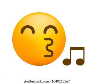 Cute Whisteling Emoticon on White Background . Isolated Vector Illustration 
