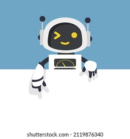 Cute white Ai robot with empty blank white board