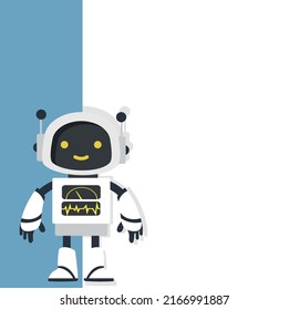 Cute white Ai robot with empty blank white board cartoon