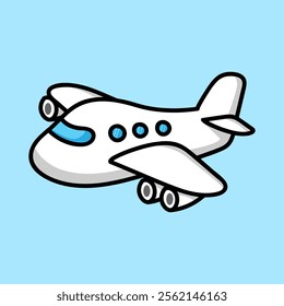 Cute white airplane in kawaii style