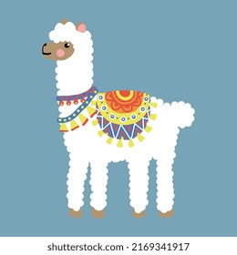 Cute White Alpaca Illustration with accessories for kids vector