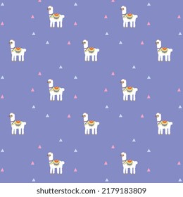 Cute White Alpaca seamless pattern Illustration with accessories for kids vector 
suitabe for stationery, kids apparel, fabric and t-shirt