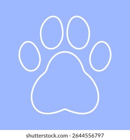 Cute white animal paw outline over blue – simple vector for pet store branding, kids' materials, or fun logos.