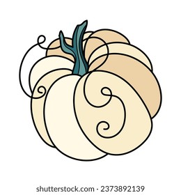 Cute white autumn pumpkin. Hand drawn illustration for Halloween and Thanksgiving decoration.