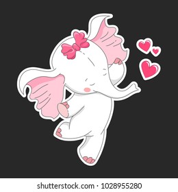 Cute white baby elephant sticker. Animal illustration for children's posters, cards, baby t-shirt and bags  print