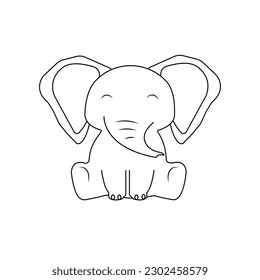 Cute, White, Baby Elephant Vector. children's coloring.
