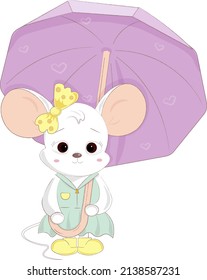 cute white baby mouse with umbrella