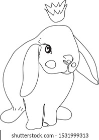 Cute white baby rabbit vectou line illustration. Isolated on white background. Easter design concept.