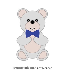 Cute white bear with bow cartoon vector illustration. Concept for preschool activity for children, card for kids
