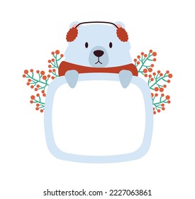 Cute white bear flat icon Funny frames with animal