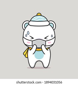 cute white bear getting sick with medical mask