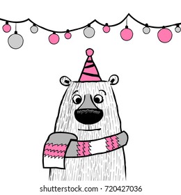 Cute white bear happy birthday illustration