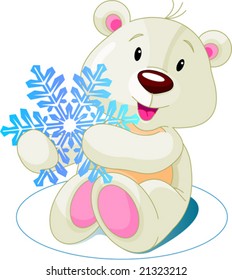 Oso blanco lindo sosteniendo copos de nieve