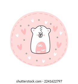 Cute white bear on a round background. Vector illustration for childish surface design.