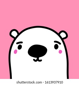 Cute white bear pink background logo hand drawn vector illustration in cartoon style paste