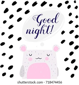 Cute white bear talking "Goon night" background