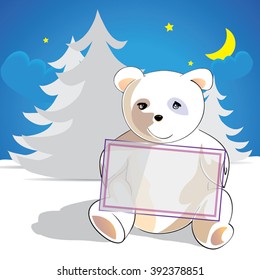 Cute white bear with a text panel.Vector illustration.
