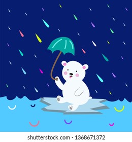 Cute white bear with umbrella. Cartoon character. Stock vector illustration