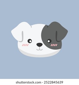cute white black dog head in flat vector design.