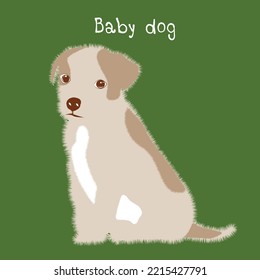 Cute white, black and gray puppy.  Vector illustration of dog breed set in flat style.  Cute dog. Vector illustration isolated on green background, cartoon funny dogs