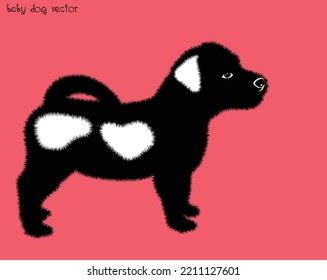 Cute white and black puppy.  Vector illustration of dog breed set in flat style.  Vector illustration isolated on red background,Cute dog. Love dog, cartoon pet dogs. cartoon funny dogs