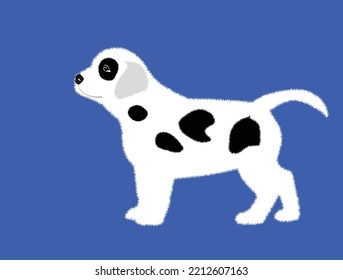 Rein weißer und schwarzer Welpe.  Vektorgrafik von Hunderasse im flachen Stil.  Vektorgrafik einzeln auf blauem Hintergrund, Cute-Hund. Lieblingshund, Teppichhunde. Cartoon-lustige Hunde